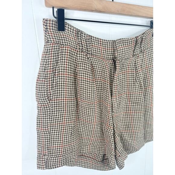 Free People Houndstooth Linen High Rise Shorts Size 2 Tan Brown - Picture 4 of 9